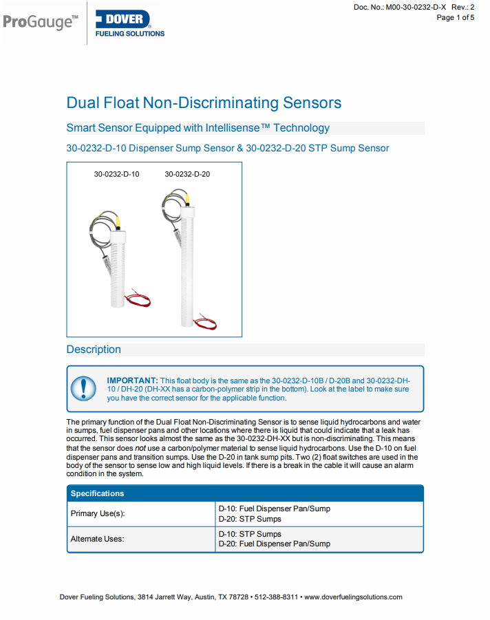 Dual Float Non-Discriminating Sensors